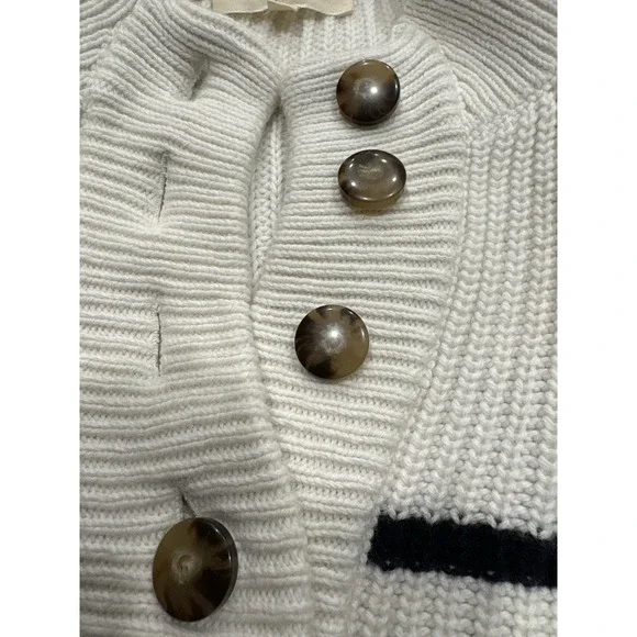 Sezane Ivory and Black Striped Button Henley Sweater - Picture 11 of 16